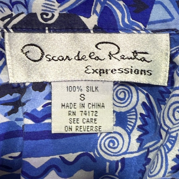 Oscar de la Renta Expressions 100% Silk Patchwork Set Shorts & Top Blue Small - Picture 7 of 7